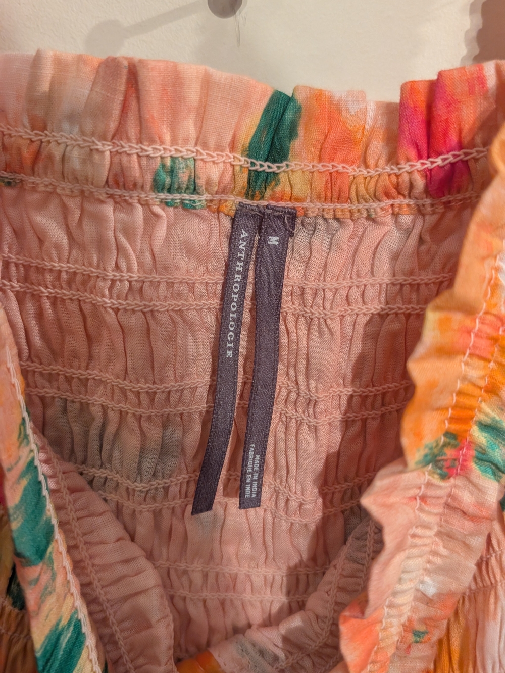 Anthropologie Pink Tie-Dye Smocked Midi dress